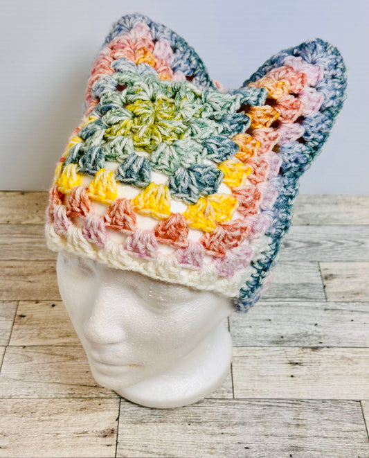 Muted Rainbow Cat Ear Beanie